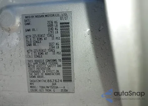 2017 Nissan Rogue S from USA, damaged, VIN 5N1AT2MT7HC867624